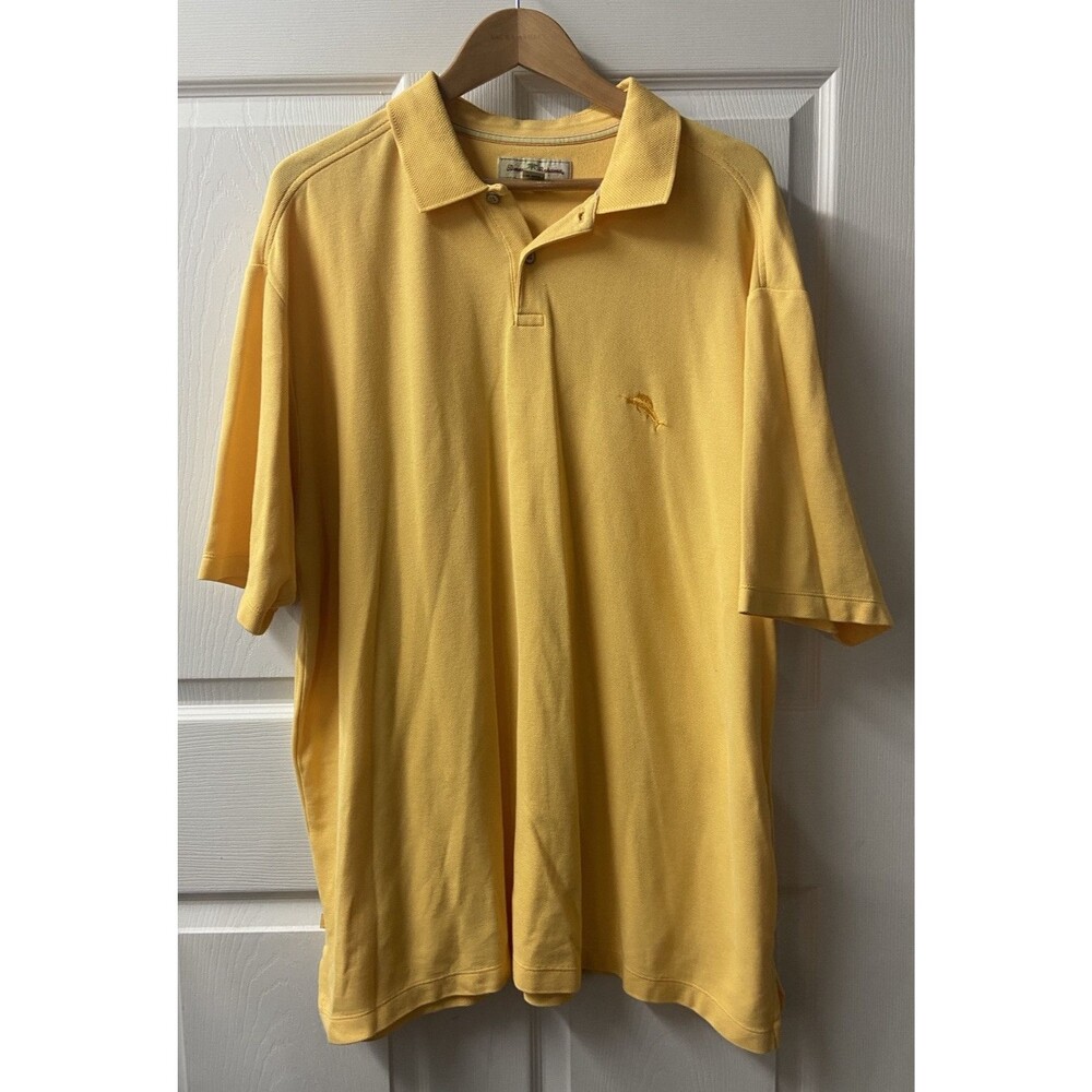 Tommy Bahama Polo Shirt Mens XXL Yellow Sword Fish Embroidered Cotton Blend Golf